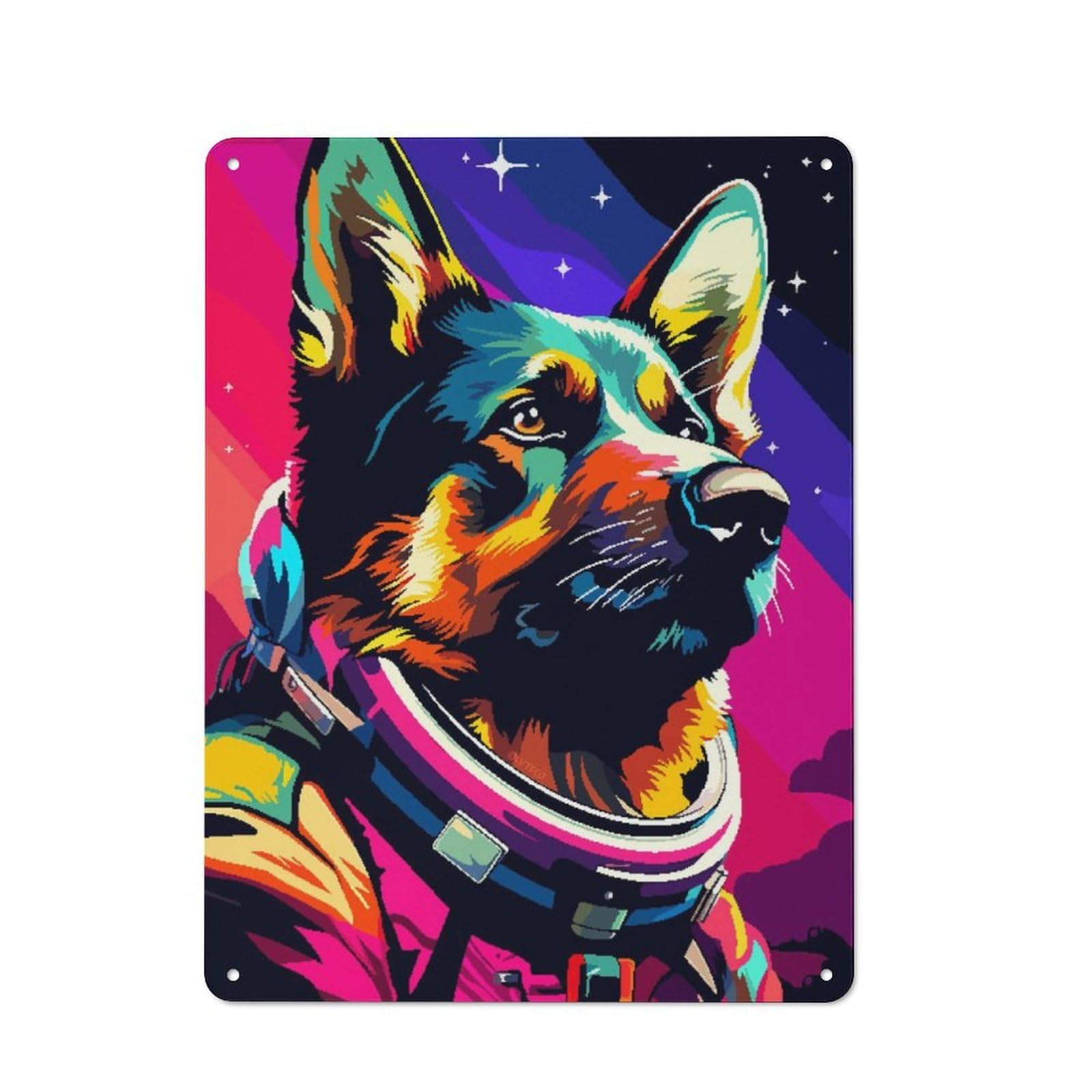 Junmoney German Shepherd Astronaut Tin Wall Plaque 40X30cm With For Studio Or Craft Room, For Metal Sign Collectors, For Kitchen And Home Bar Decor