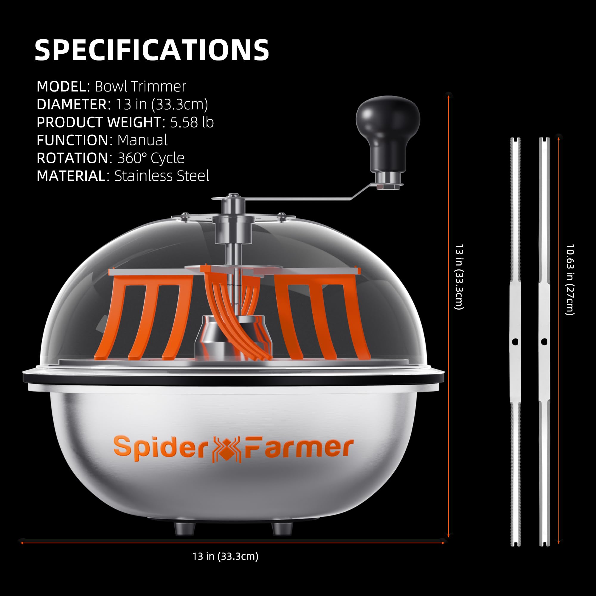 Spider Farmer 13 Zoll BowlTrimmer Maschine Twisted Spin Cut für Pflanzenknospen und Blume mit scharfen Edelstahlklingen und Beschneidungsscheren für Gartenarbeit