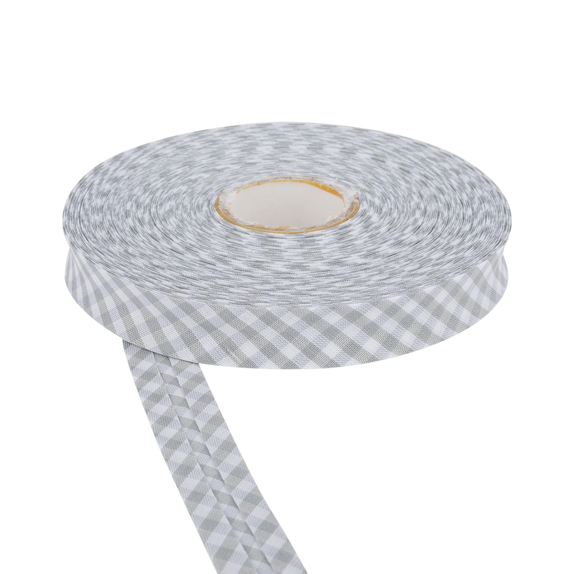 DFL Cotton Gingham Print Bias Binding Tape 18mm – Double Folded Edging in Assorted Colours, 5m & 25m Lengths – Perfect for Sewing, Quilting, Bunting & Craft Projects (5m,Grey) — image 1