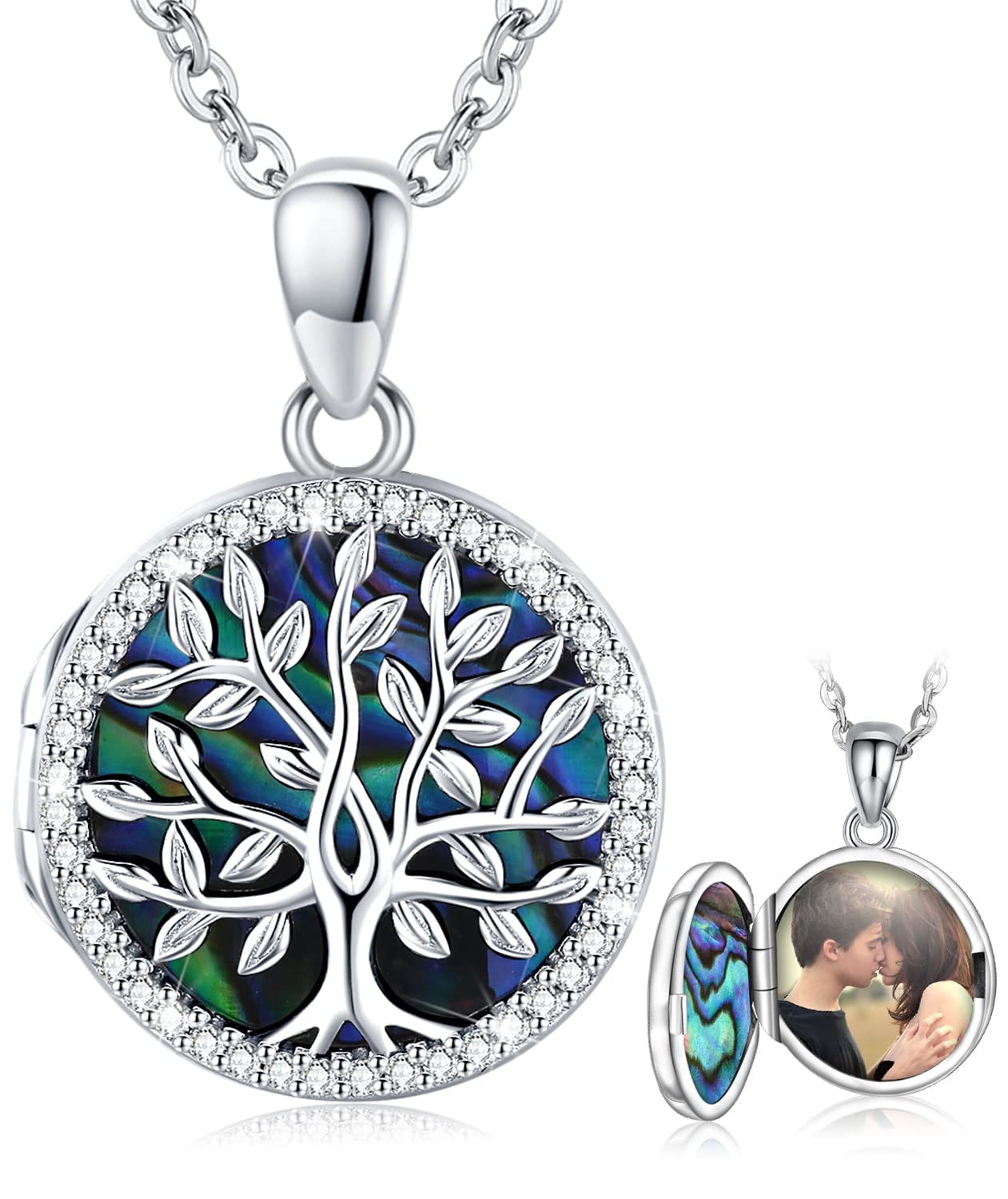 AniuColgante Foto de Plata de Ley 925, Colgante Collar Arbol de la Vida de Collar de Medallón con Foto Colgante de Memoria Regalos de Cumpleaños para Mujeres Novia Esposa Mamá