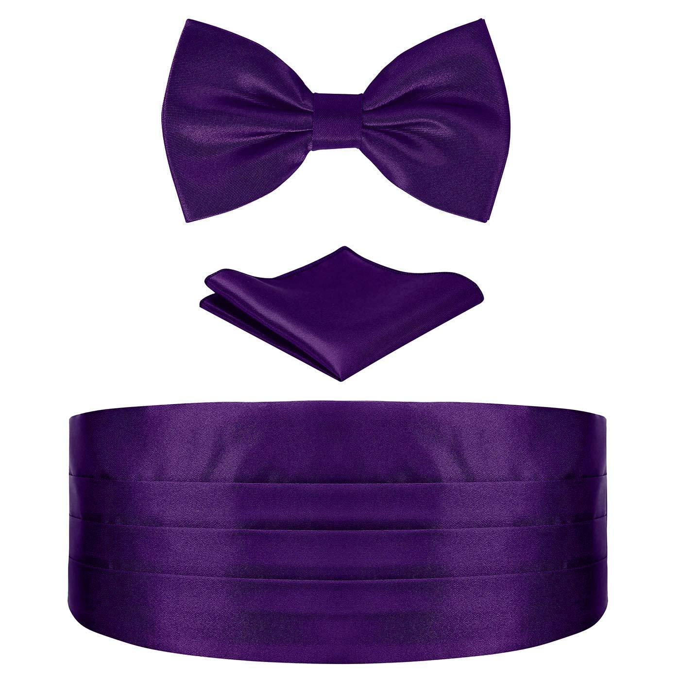 Buy HDE Purple Cummerbund, Bow Tie, Pocket Square for Men Satin Tuxedo