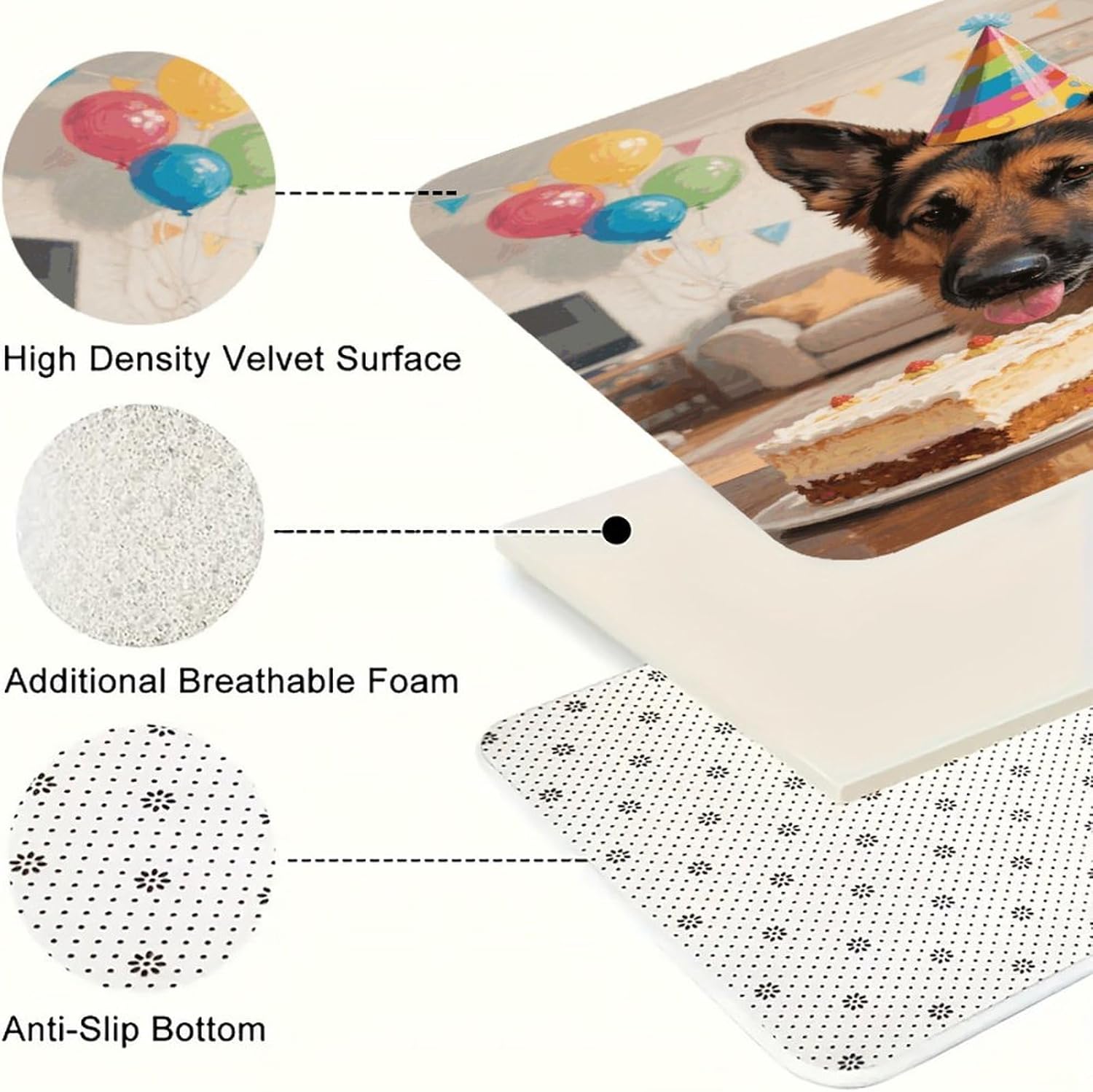Funny German Shepherd Kitchen Mat Set of 2 Ergonomic Comfort Velvet Rugs Cushioned Anti-Fatigue Non-Slip Standing Mats Thick Kitchen Floor Mat Carpet Runner Rugs 16"×24"+17"×47"