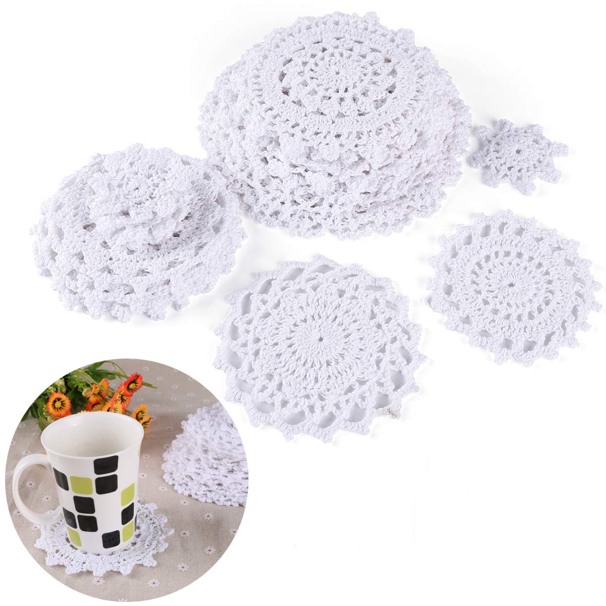 Amazon.co.jp: 繊細レース風 グラスコースター 24枚 12サイズ 手編み