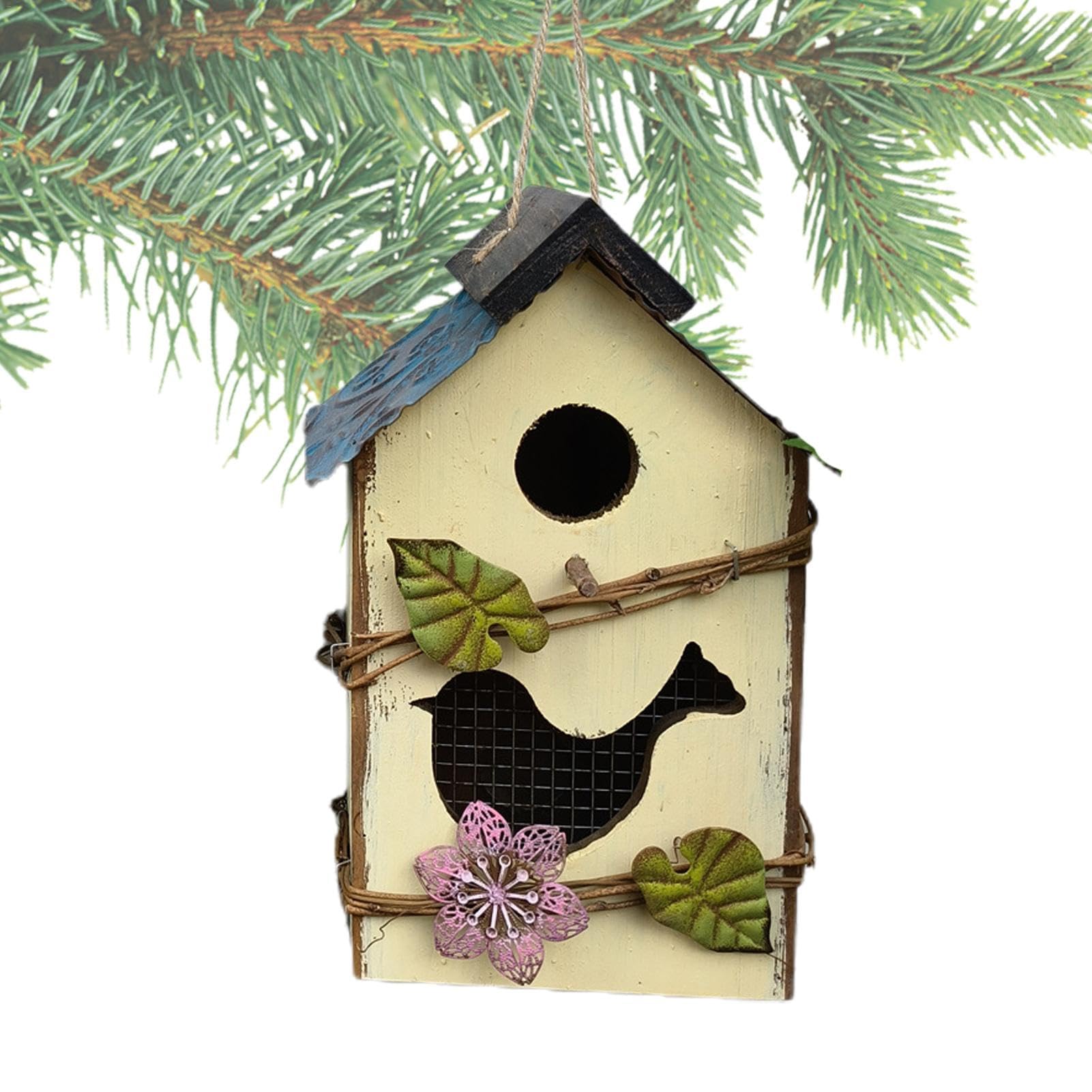 Niedliches aus Holz – dekoratives hängendes Vogelhaus den Außenbereich für Garten, Terrasse und Park (gelb)