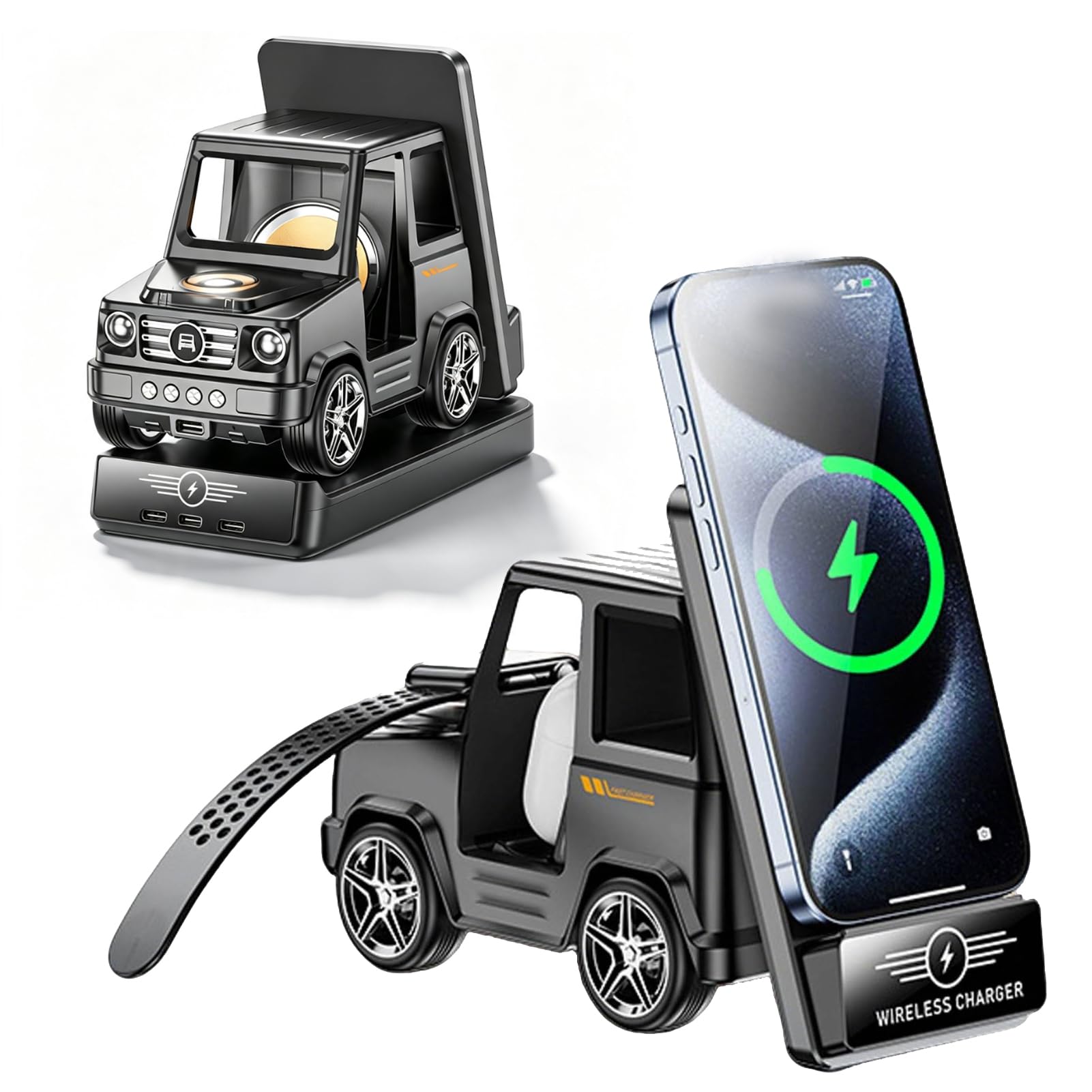 LICAEVEY Stacja ładowania Bezprzewodowego 15W 3 w 1 Stojak na Wózek Widłowy | Obudowa ABS, do Użytku w Magazynie i Fabryce, Kompatybilna z Telefonem IOS, Obsługa Smartwatcha i Słuchawek, ładowarka 3 w 1.