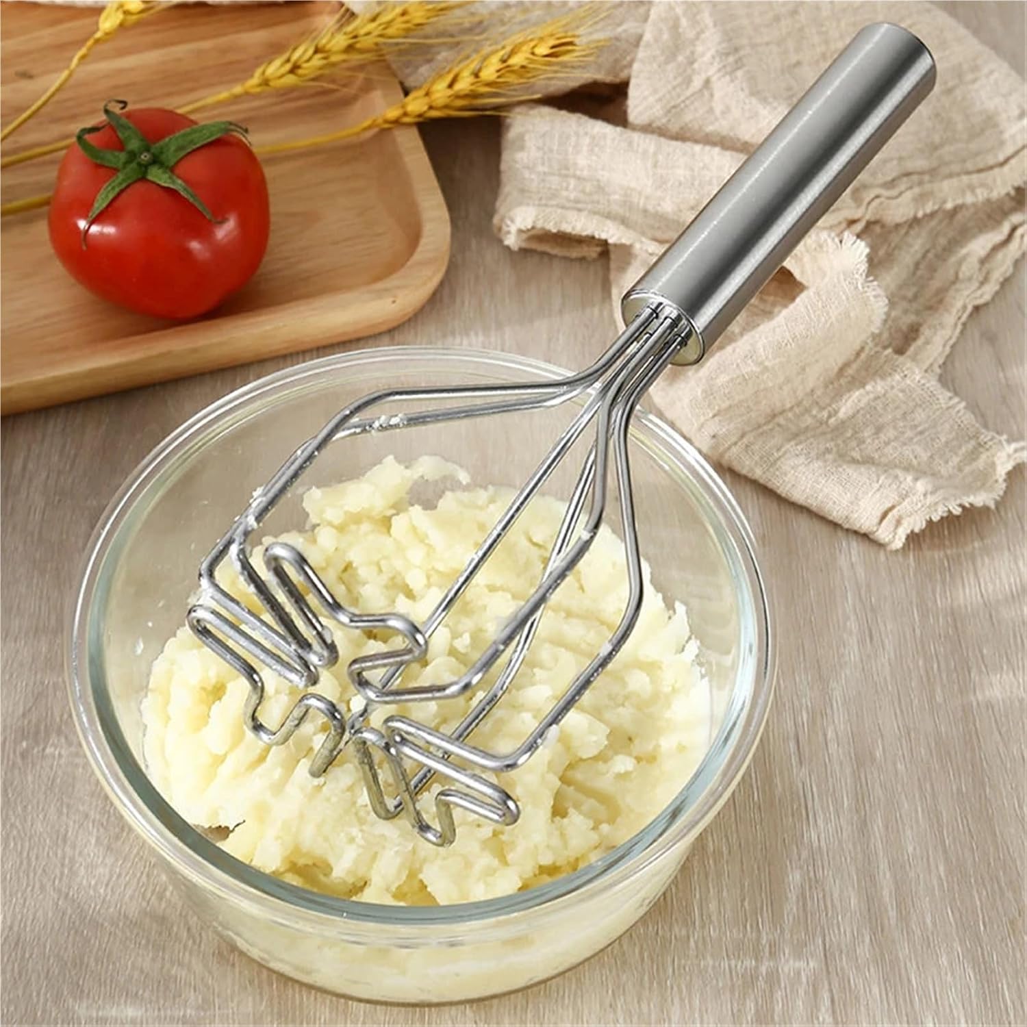 1Pc Stainless Steel Potato Masher, Manual Fruit Vegetable Press for Kitchen Food Preparation