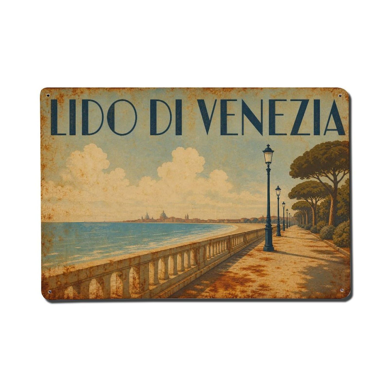 Huiyhb 8X12inch(20X30cm) Vintage Travel Lido Venezia Seaside Promenade Walk Italy Metal Tin Sign