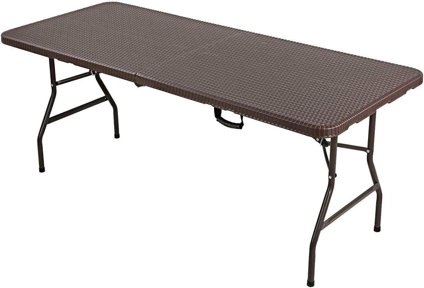 spaire Garden Folding Table, 6FT 1.8M Rattan Look Camping Catering Table with Carrying Handle