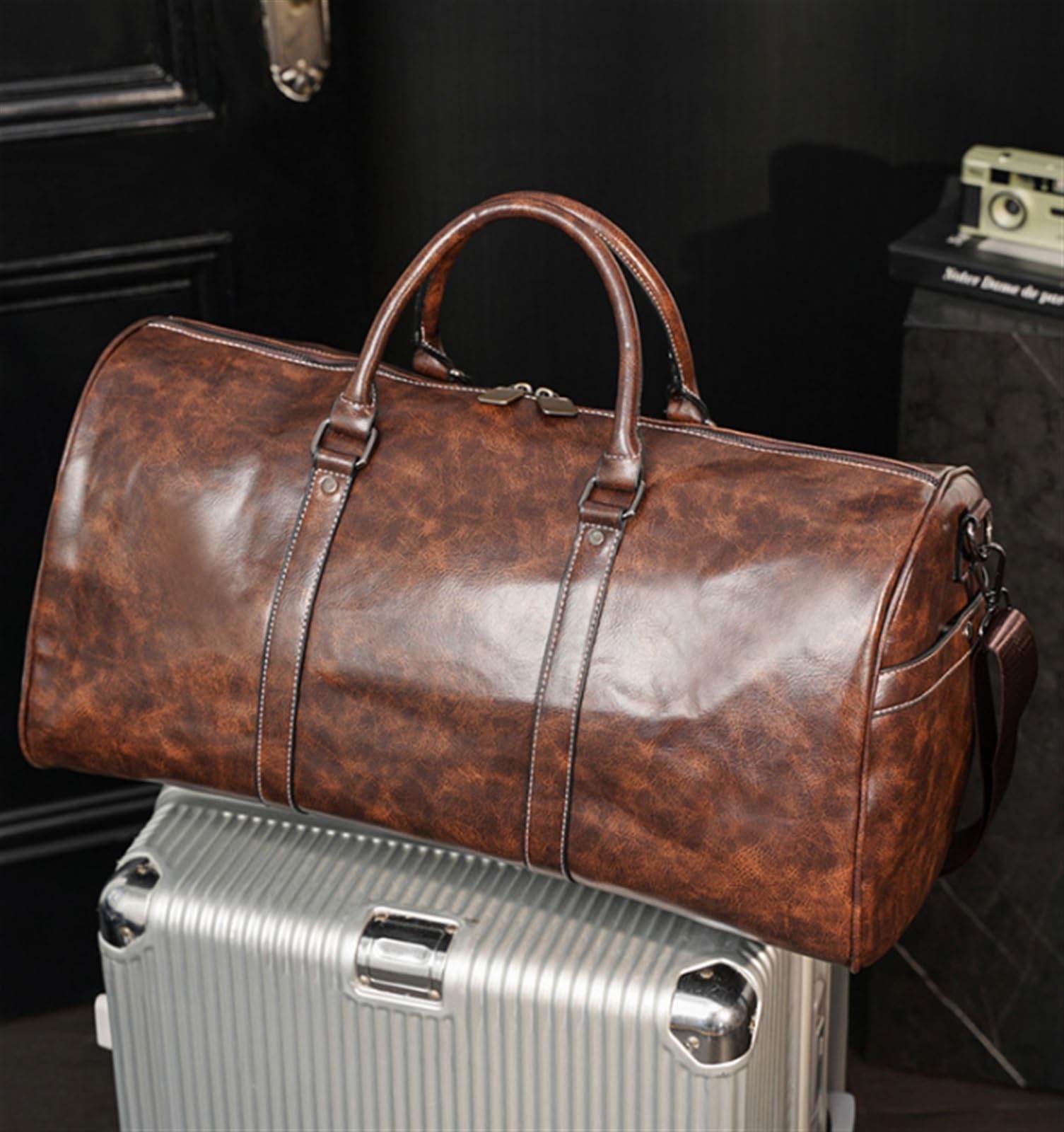 Bolsa De Viaje Petate De Viaje Resistente Al Agua Piel Sintética Vintage 20 Pulgadas/Bolso Gimnasio para Hombres Y Mujeres Maleta Mano
