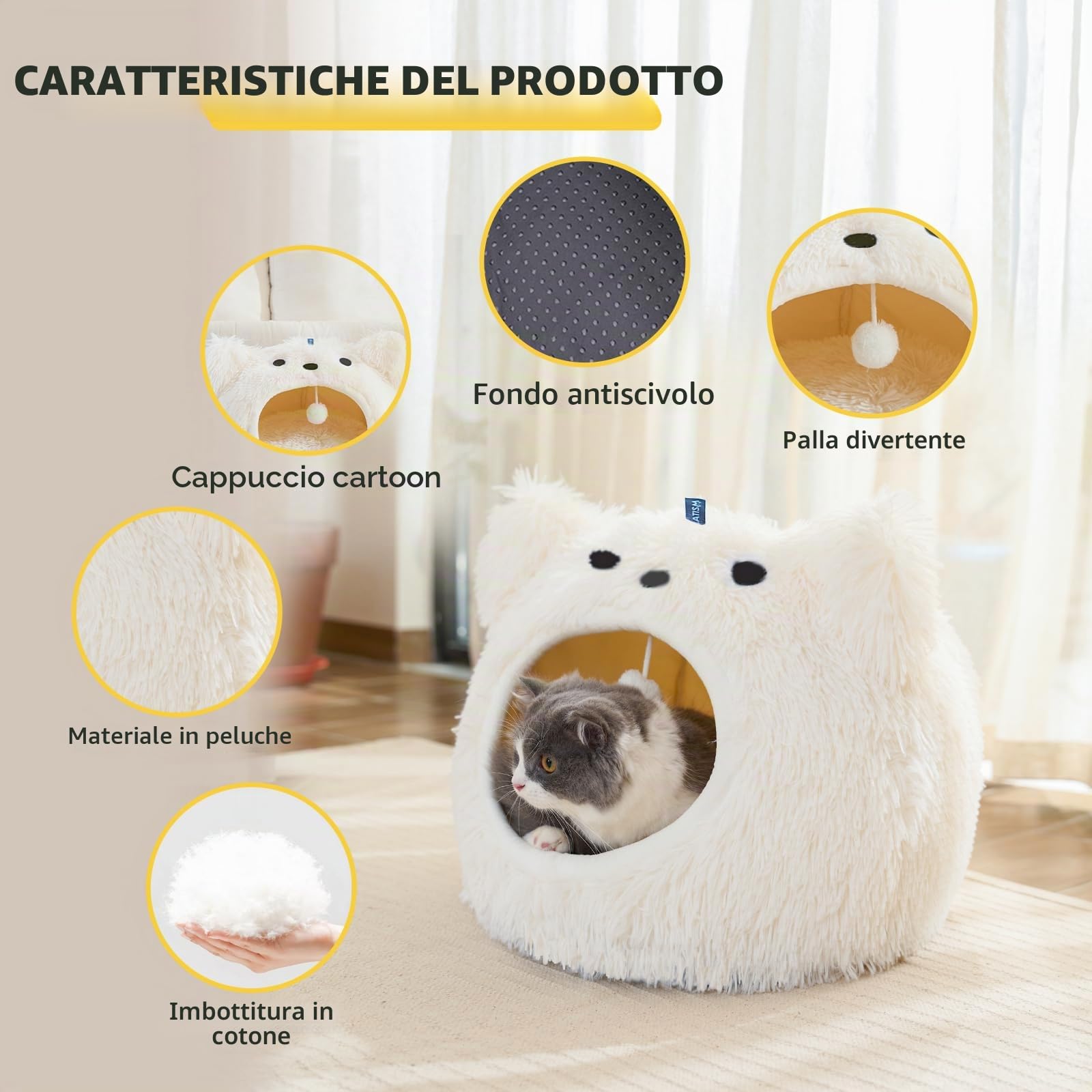 Catism - Lettino per Gatti con Igloo, Cuscino Lavabile per Gatti, Morbido Cuscino per Animali Domestici, Letto Morbido e Soffice per Gattini e Cuccioli