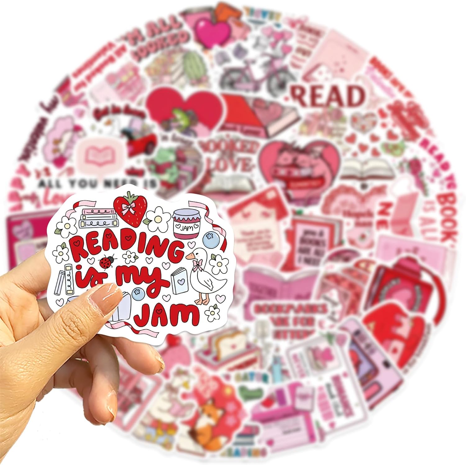 50PCS Valentine's Day Book Stickers for Kindle Adult,Bookish Romantic Love Booktok Pink Romance Case Journal Water Bottle Sticker Book Lover Gift Funny Aesthetic Pink Laptop Phone Decal Decor