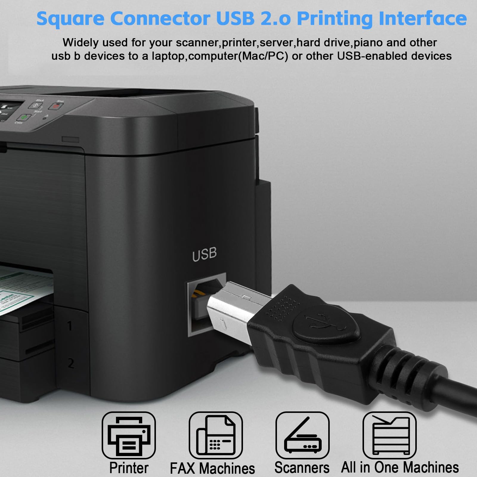 Câble d'imprimante USB, adaptateur USB 2.0 (1,8 m) de type A femelle vers USB B, convertisseur universel pour imprimantes scanners