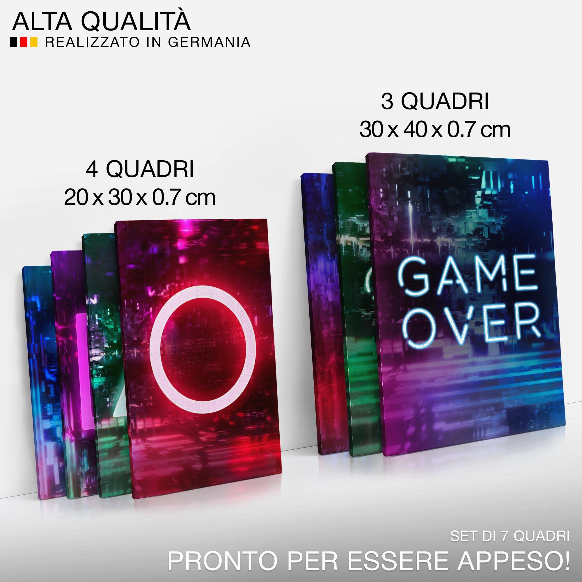 Quadri Decorativi Set 6 Pezzi Per Gamer - Stile Console - Stampe Su Tela Non Tessuta, Già Pronti Da Appendere, Made In Germany, N002664a