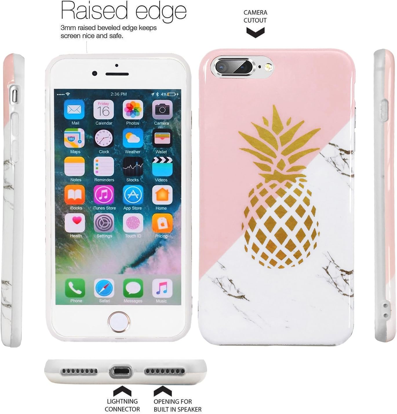 J.west iPhone 8 Plus Case, iPhone 7 Plus Case, Marble Design Clear Bumper Matte TPU Soft Rubber Silicone Cover Anti-ScratchThin Back Protective Phone Case for Apple iPhone 7 Plus / 8 Plus Pink Gold