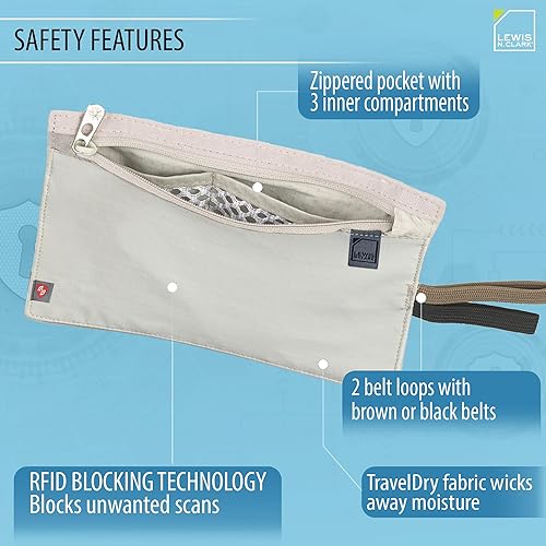 Miniatura 3 de Lewis N. Clark RFID Blocking Money Belt Travel Pouch + Credit Card, ID, Passport Holder for Women & Men, Tan, One