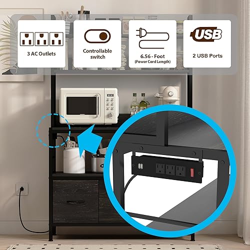 Miniatura 10 de Estante para hornear de cocina con cestas, estante de almacenamiento de cocina de 5 niveles, soporte industrial para horno microondas, organizador