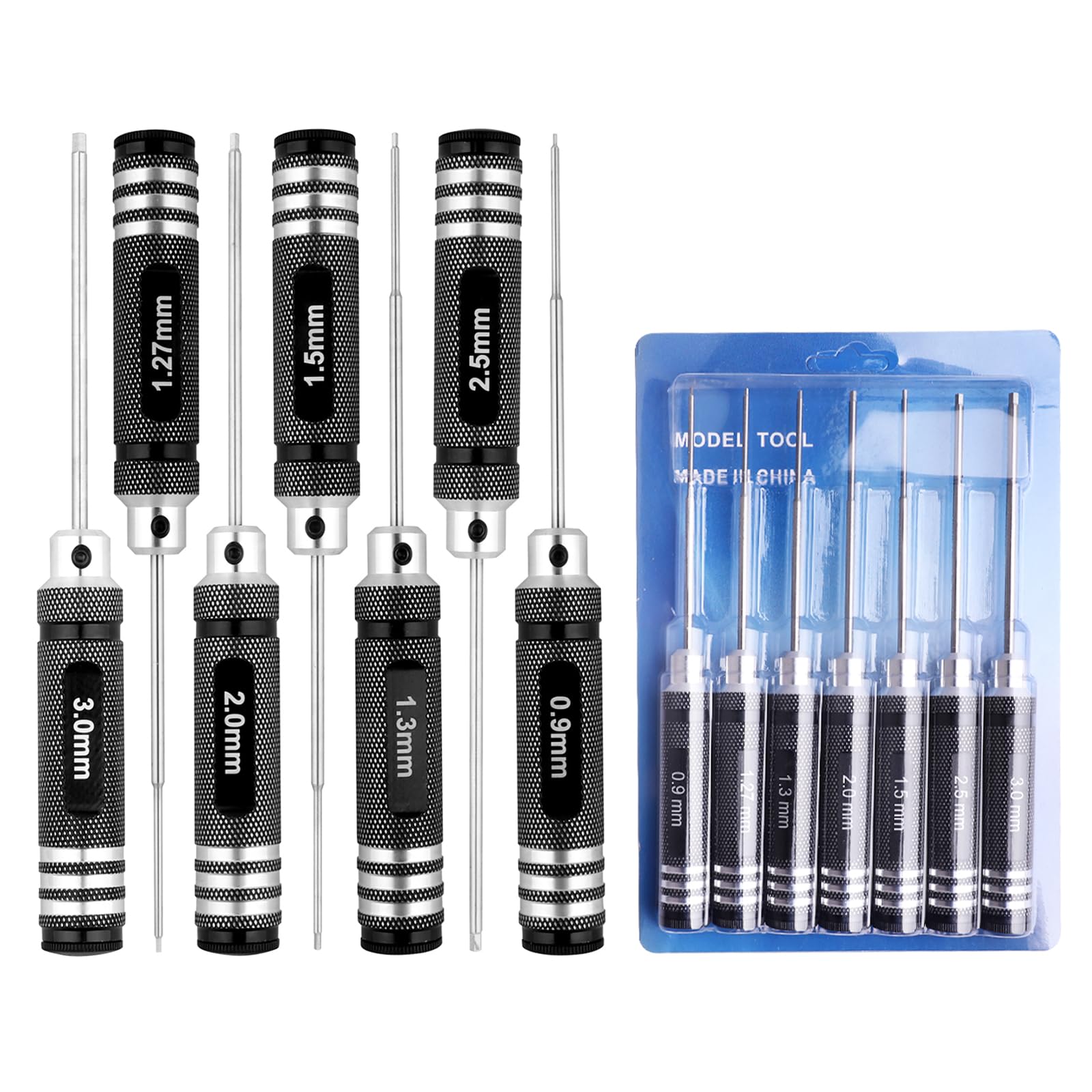 Hex Screwdriver Set - 7pcs Hex Allen Drive Kit 0.9mm 1.27mm 1.3mm 1.5mm 2.0mm 2.5mm 3.0mm Key Repair Tools for Traxxas Arrma Losi Redcat RC Cars