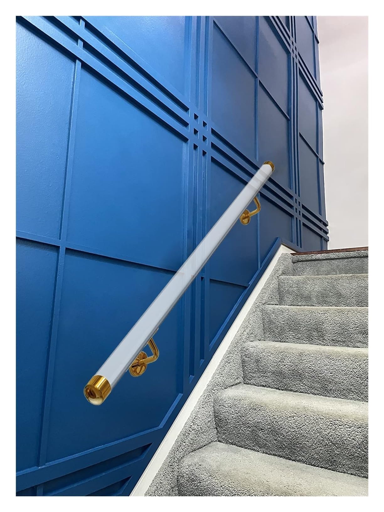 Wdfym Gold Clear Acrylic Indoor Stair Handrail With Silver Brackets, 2Ft-20Ft Non-Slip Transparent Staircase Handrails, Wall Mount Hand Railings For Elderly/Kids(380Cm/12.5Ft)