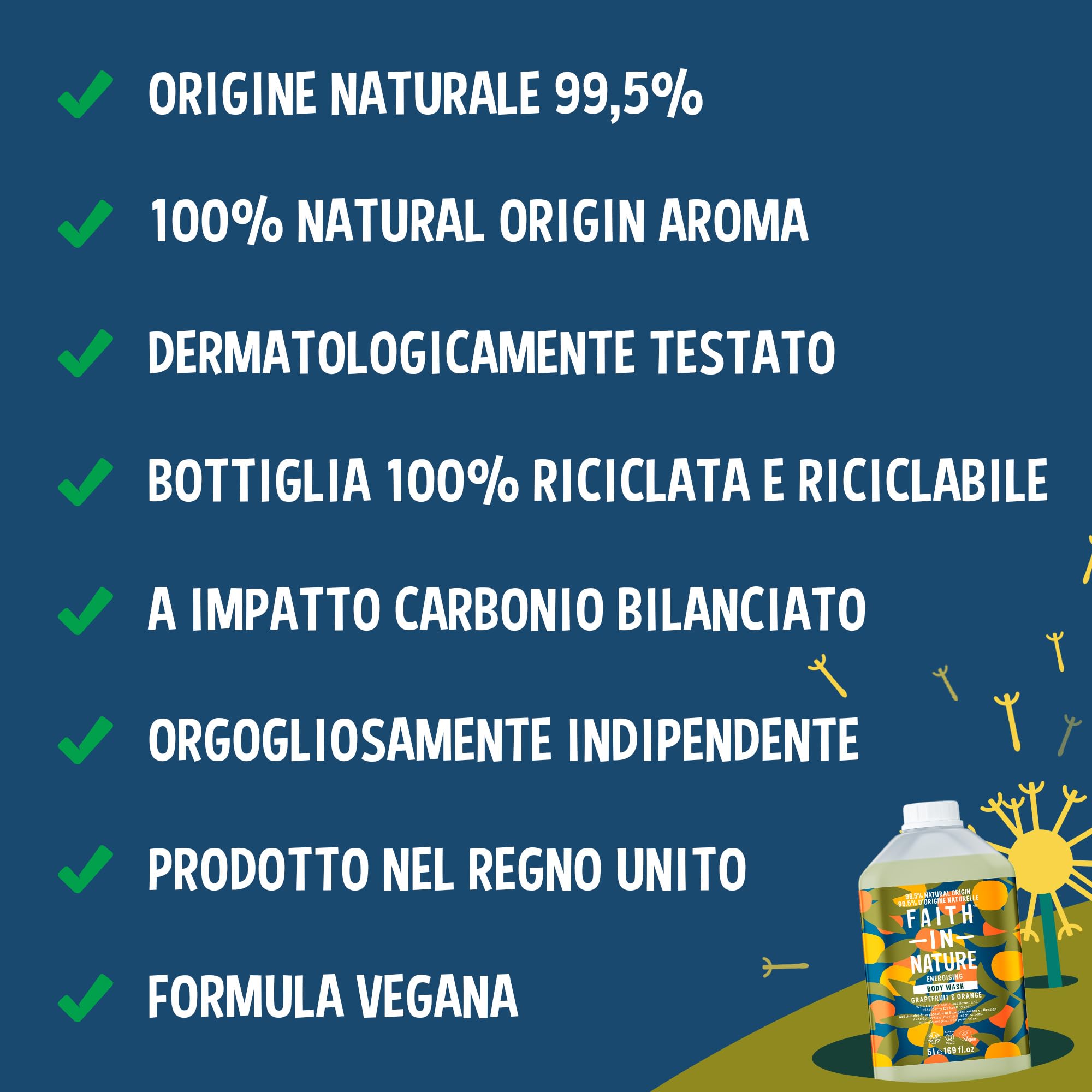 Faith In Nature Gel Doccia Naturale al Pompelmo e Arancia, Energizzante, Vegano e Cruelty Free, Senza SLS e Parabeni, Ricarica da 5 L