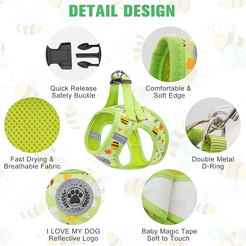 Miniatura 3 de BEAUTYZOO Juego de arnés y correa para perro, arnés reflectante con patrón floral para perro, sin tirones, sin estrangulamiento, arnés para