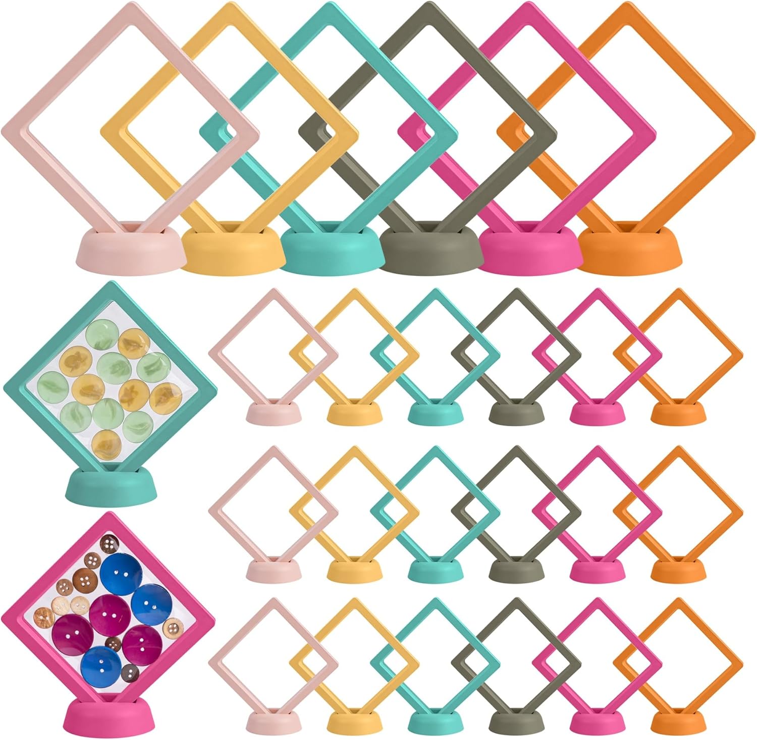 Framendino, 30 Pack 3D Floating Frame Display Case Coin Display Holder 3.5x3.5x0.8 Floating Display Stands Jewelry Storage Box for Challenge Bracelets Medallion Gems (6 Colors)