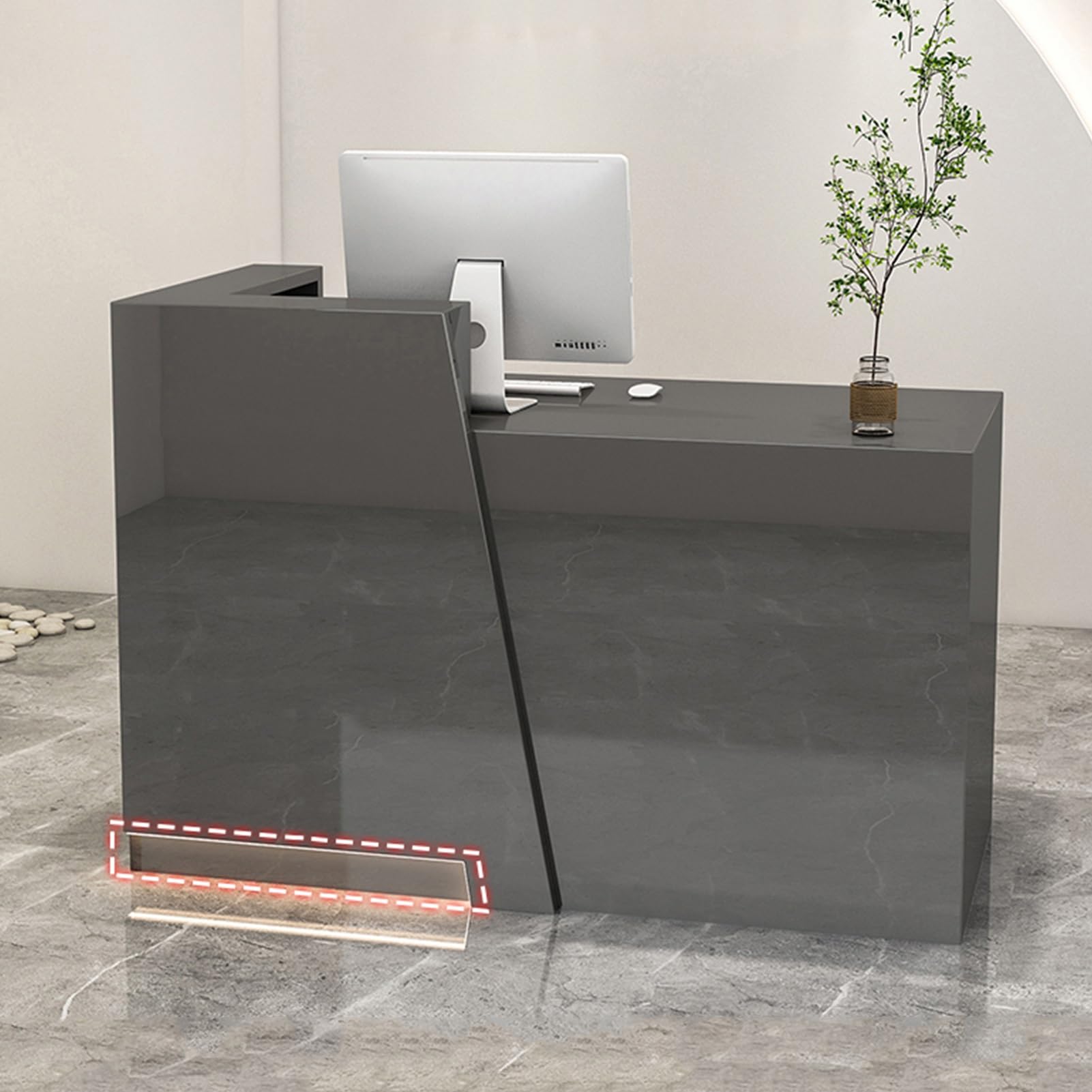 Nowoczesna recepcja z zamykanymi szufladami, stylowy stolik do biura i kasy fiskalnej (120 x 59 x 101 cm) – współczesny design zapewniający efektywne miejsce pracy