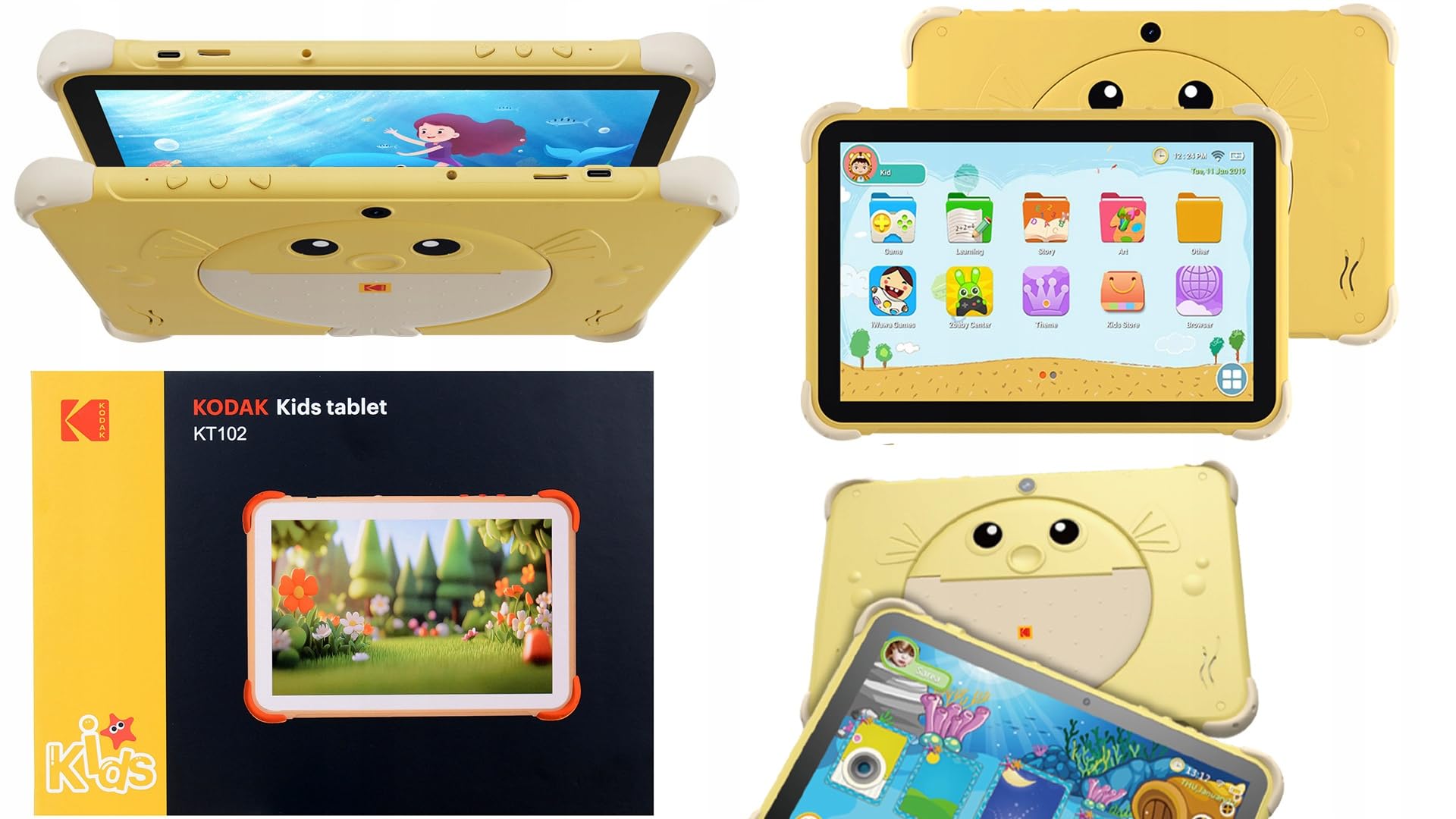 KODAK KT102 Tablet Dla Dzieci 10,1 cala HD 1280×800 Android 15 4GB RAM 64GB Pamięci Rozszerzenie do 128GB Bateria 6000mAh Wytrzymałe etui ochronne