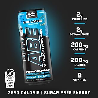 Applied Nutrition ABE Pre Workout Cans - All Black Everything Energy + Performance Drink, ABE Carbonated Beverage Sugar Free with Caffeine (Pack of 12 Cans x 330ml) (Blue Lagoon)