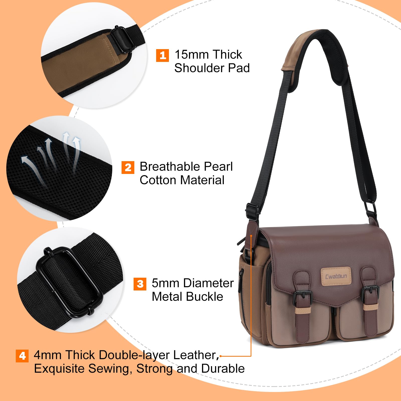 Cwatcun Sac à bandoulière pour appareil photo compact, petit sac étanche pour appareil photo avec support trépied, sac de voyage pour appareil photo reflex numérique/SLR/appareil photo sans miroir