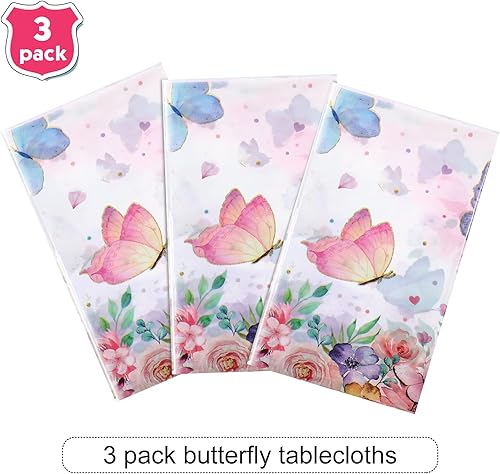 Miniatura 4 de Pajean Mantel rectangular de plástico con diseño de mariposas y mariposas en acuarela morada, 3 piezas, para decoración de mesa de fiesta temática