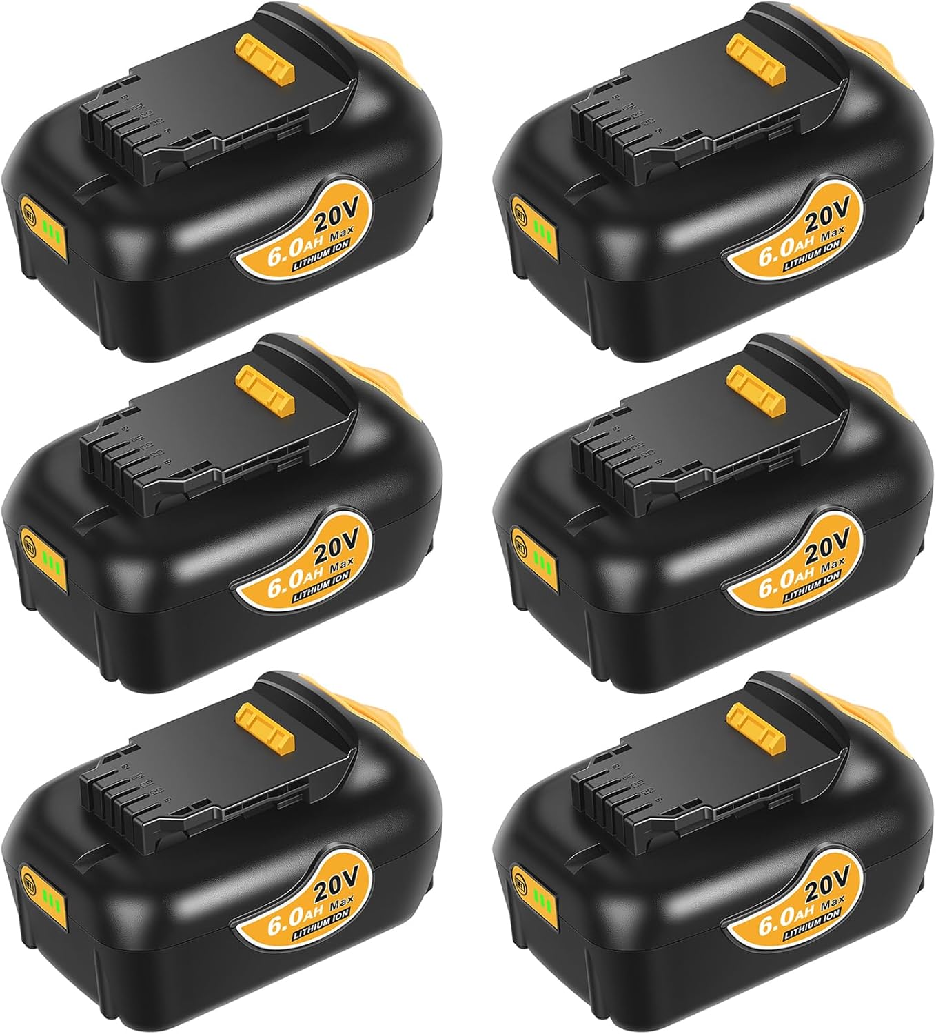 TOMAPEX 6-Packs 6000mAh Lithium-Ion Batteries, Replacement for Dewalt 20V max Battery, Compatible with Dewalt 20 Volt Battery Chargers and Tools