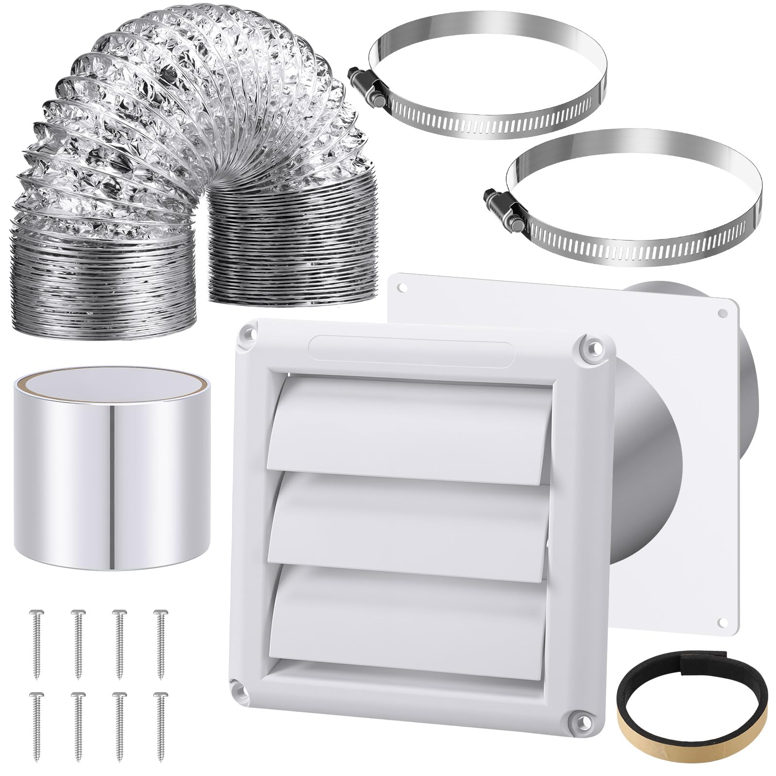 Glooglitter 4 Inch Dryer Vent Kit, Exhaust Ducting Through Wall, Silver