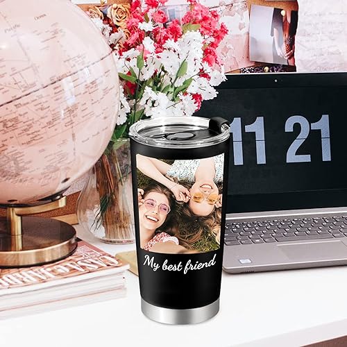 Miniatura 7 de Vaso de café personalizado con imágenes y nombre de texto, vaso de café de acero inoxidable con foto personalizada, taza de viaje de café de 20