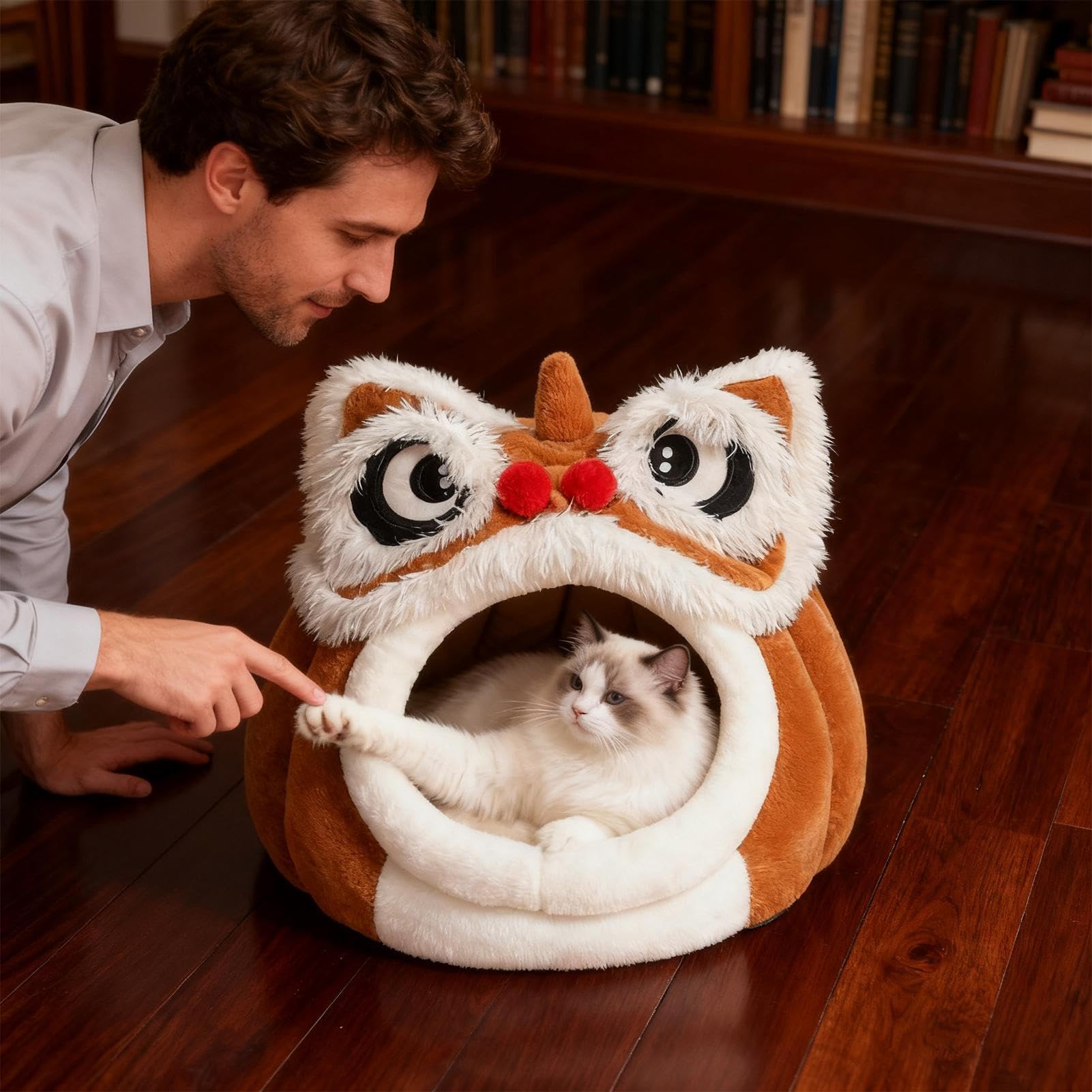 Cama Cueva para Gatos Suave Y Cómodo Con Forma De León | De Gato Para Interior para Dormir en Exteriores Fuera de Casa Viaje Dormitorio Balcón