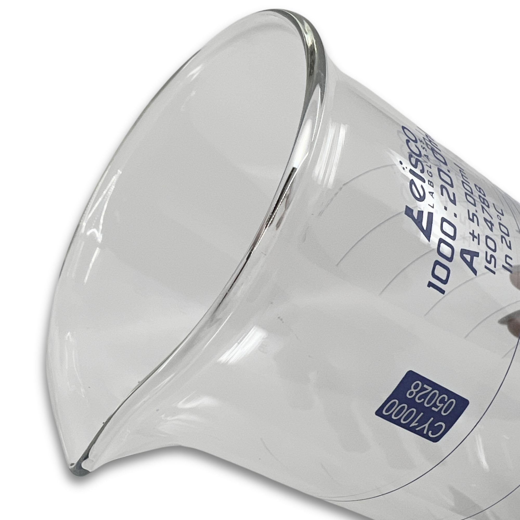 Eisco Labs - Cilindro de medición, 1000 ml, clase A, forma de sentadillas, certificado ISO 4788, cilindro de vidrio graduado para uso en laboratorio, medición precisa de líquidos, cristalería