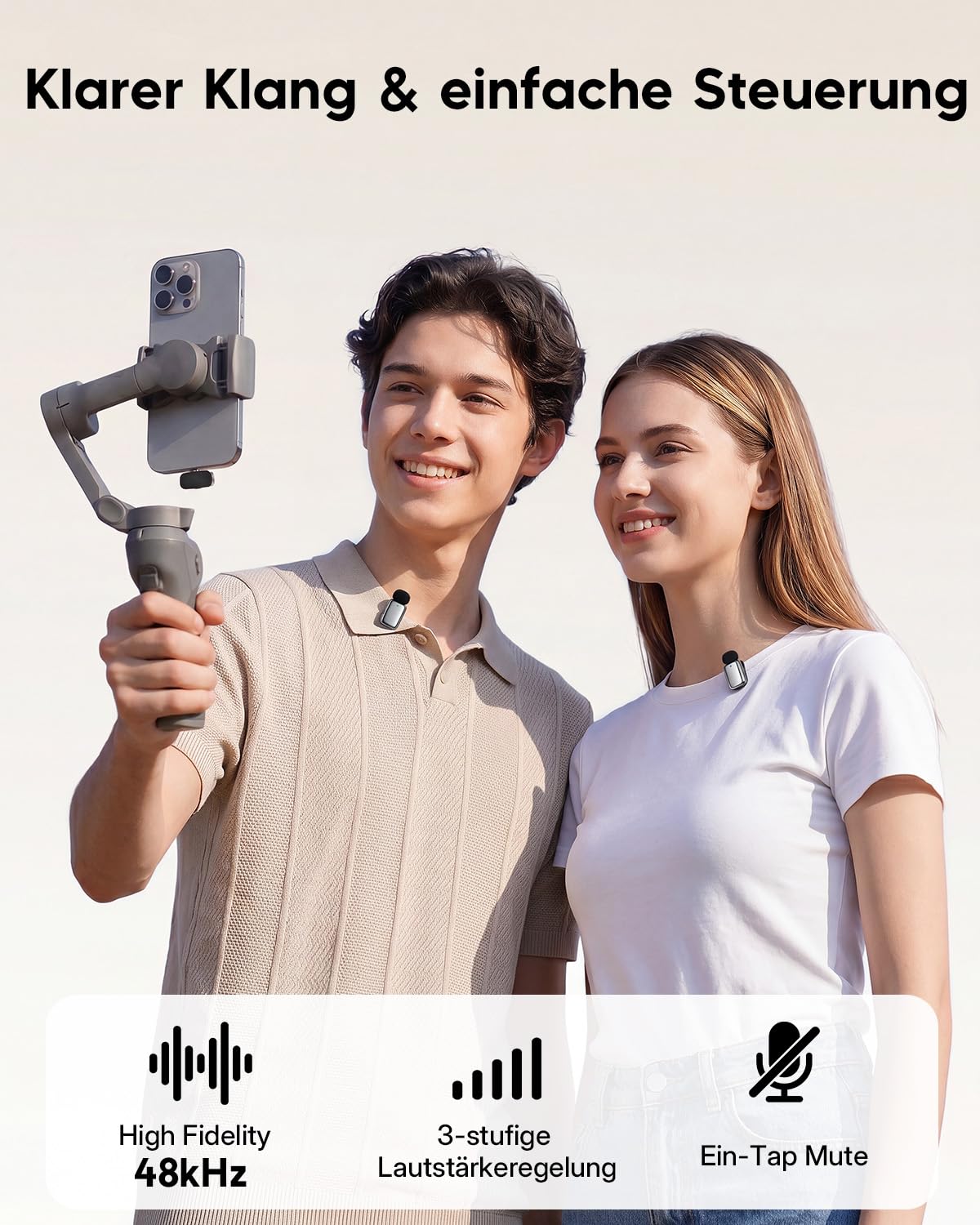 Haomuren Mini Lavalier Mikrofon kabellos für Handy, iPhone, iPad & Android, 2-Kanal Ansteckmikrofone mit USB-C & Lightning, Geräuschreduzierung, Mute, 33h Ladecase, Plug & Play für Vlog & Podcast