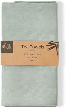 Wild & Stone | Organic Cotton Tea Towel | Herringbone Weave | Cotton Kitchen Towels | Set of 2 Moss Green
