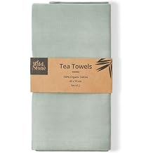 Wild & Stone | Organic Cotton Tea Towel | Herringbone Weave | Cotton Kitchen Towels | Set of 2 Moss Green