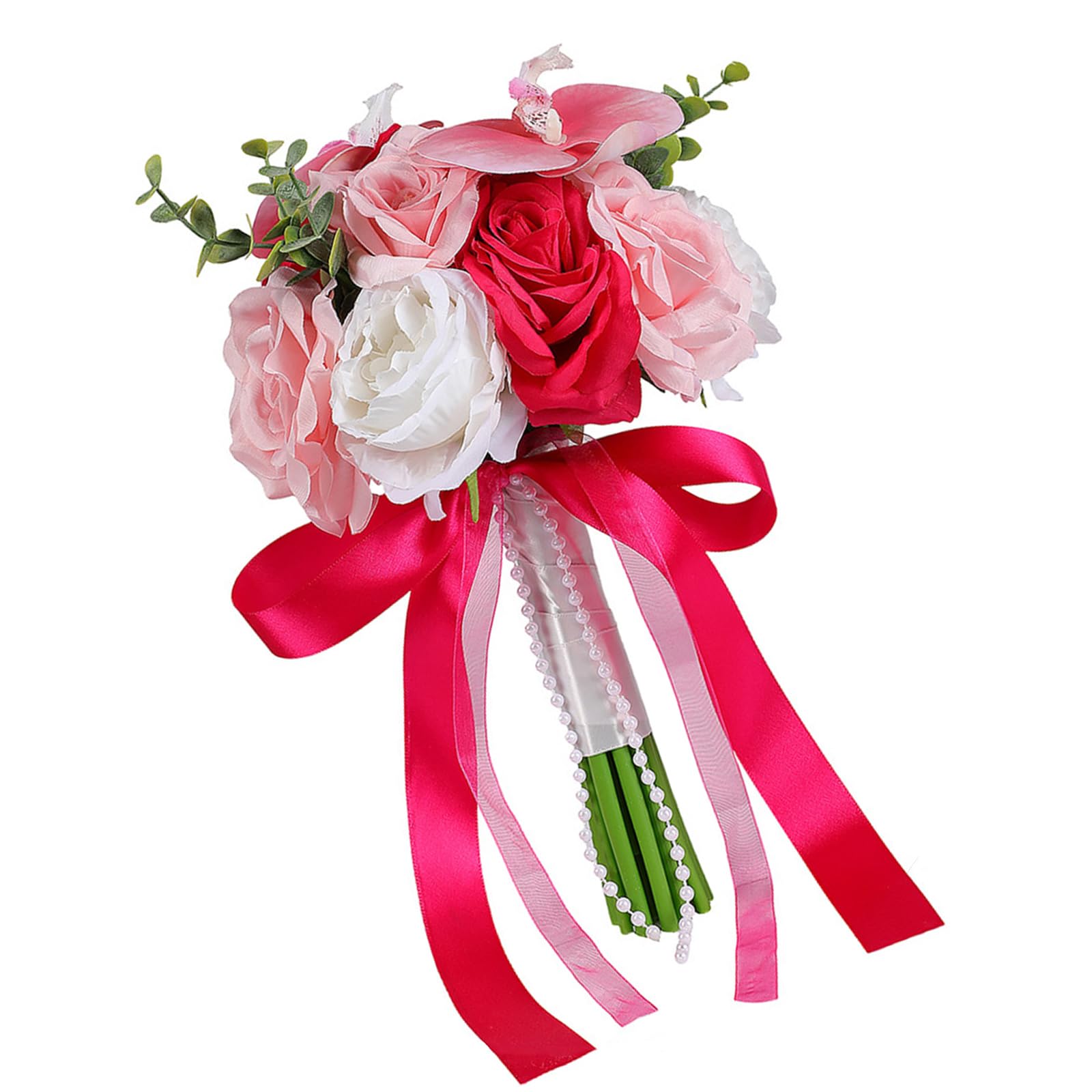Msioytog C Artificial Bridal Bouquet Silk Flower With Butterfly Orchids Wedding Decoration Suitable For Bridal Portraits And Event Roses Arrangement Artificial