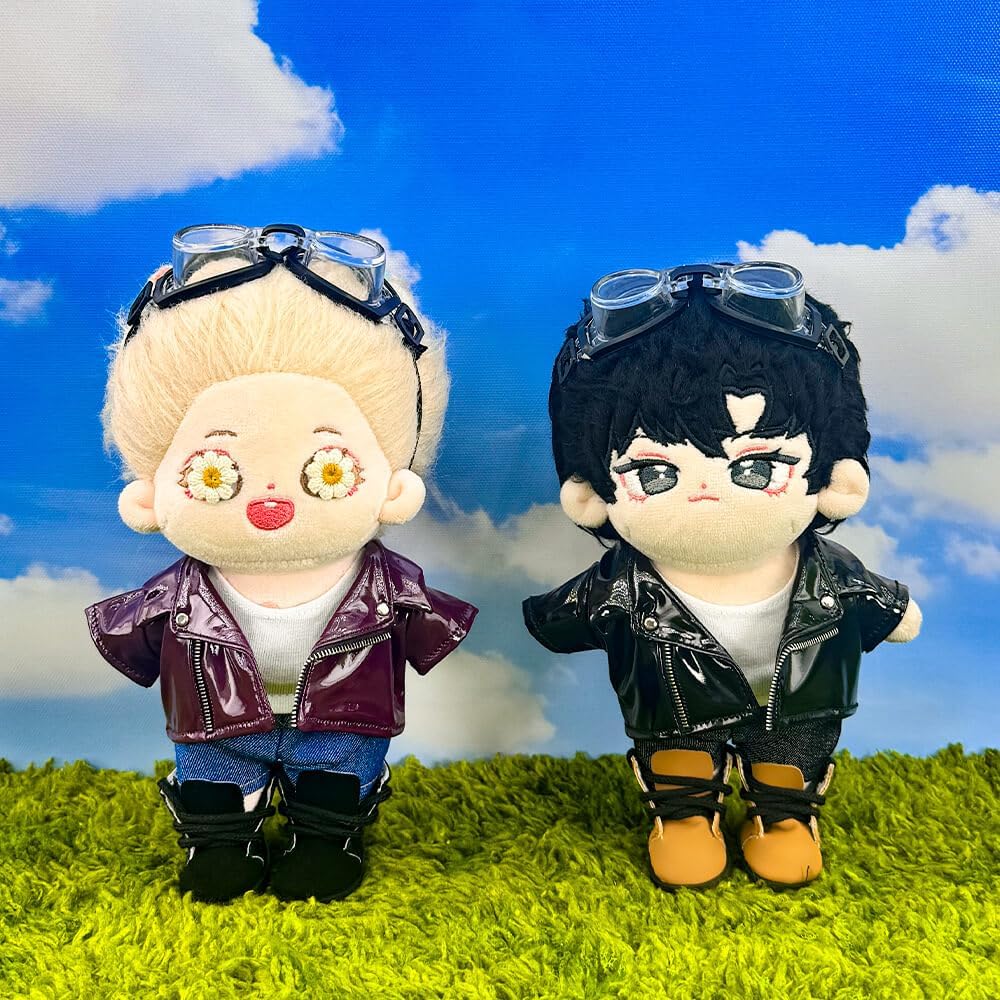 niannyyhouse Plush Doll Clothes Flight Suit with Jacket, Jeans, Glasses, Vest, and Shoes, Stuffed Animal Dress-Up Accessories, for 15cm-17cm Dolls (Black)