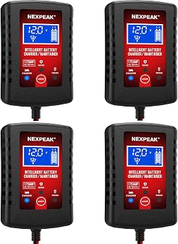 [4-Pack]1.75-Amp Car Battery Charger, 6V and 12V Smart Fully Automatic Battery Charger Maintainer, Trickle Charger, Battery Desulfator for Car, Lawn Mower, Motorcycle, Boat, Marine Lead Acid Batteries