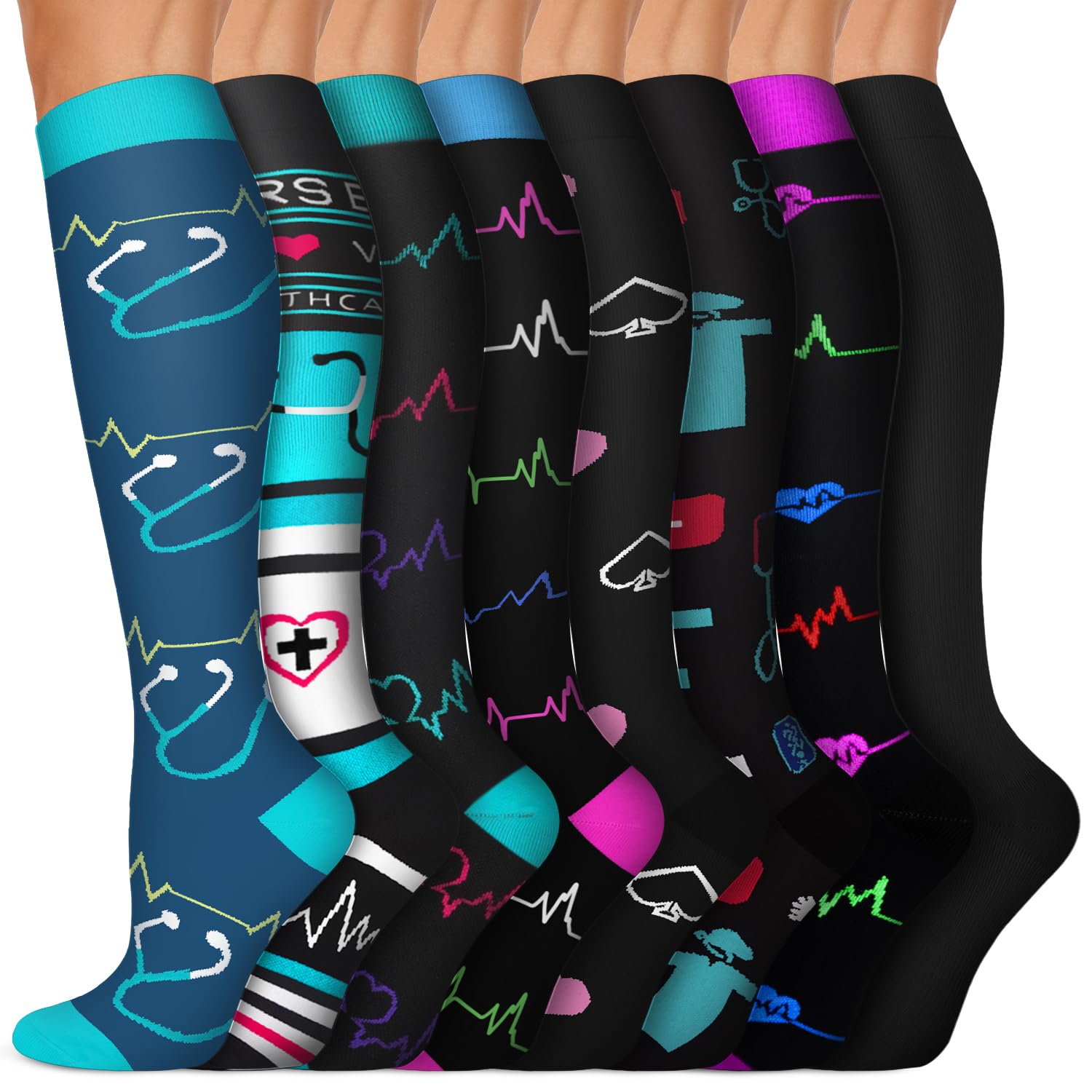 Copper Compression Socks 15-20 mmHg for Men & Women 8 Pairs – Circulation Support for Nurses, Travel, Running, Hiking, Soccer