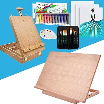 MIRATUSO Deluxe Art Supplies 27 Pieces Art Set with Tabletop Easel, A2 Tabletop Easel Large Artist Drawing & Sketching Board for Artist, Beginners, Students