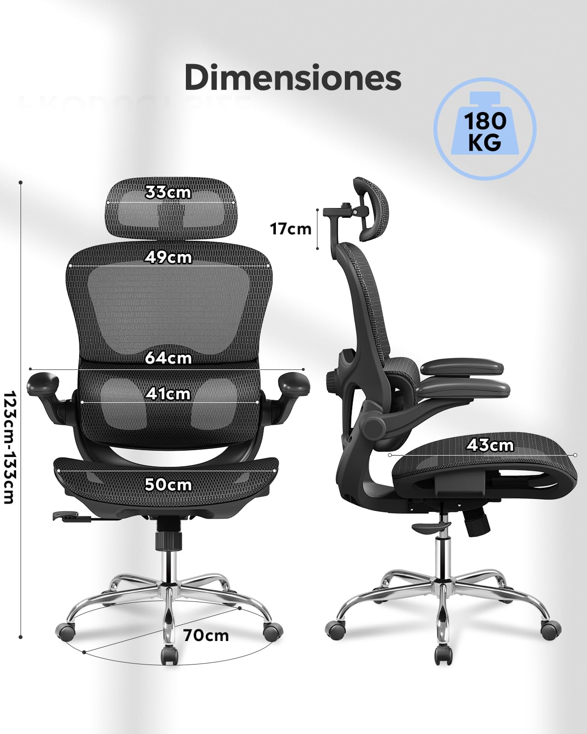 DEVAISE Silla de Oficina Ergonómica, Silla Ergonomica Escritorio con Reposacabezas 3D Ajustable, Reposabrazos Regulables, Respaldo Transpirable y Soporte Lumbar para Home Office, Negro