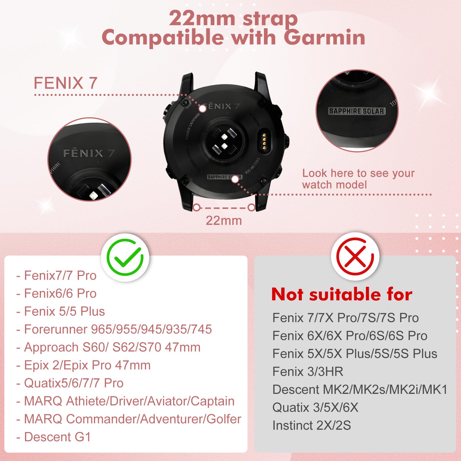 BTTNG 22mm Watch Strap Compatible with Garmin Fenix 8 47mm/7/7 Pro/6/6 Pro/5 Plus - Image 3