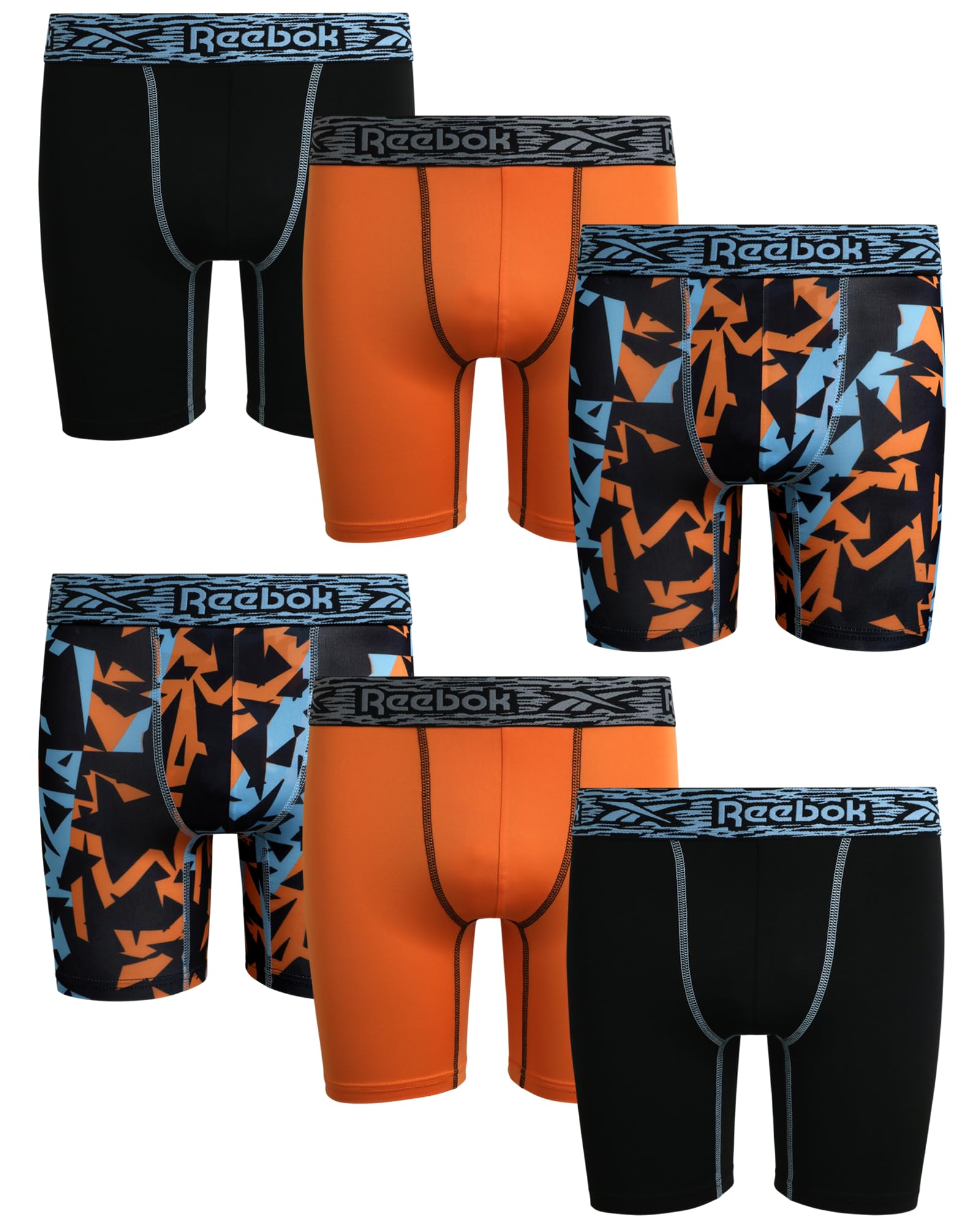 ReebokBoys Boxer Briefs- 6 Pack Athletic Performance Stretch Long Leg Boys Underwear - Breathable Boxers for Boys (6-18)