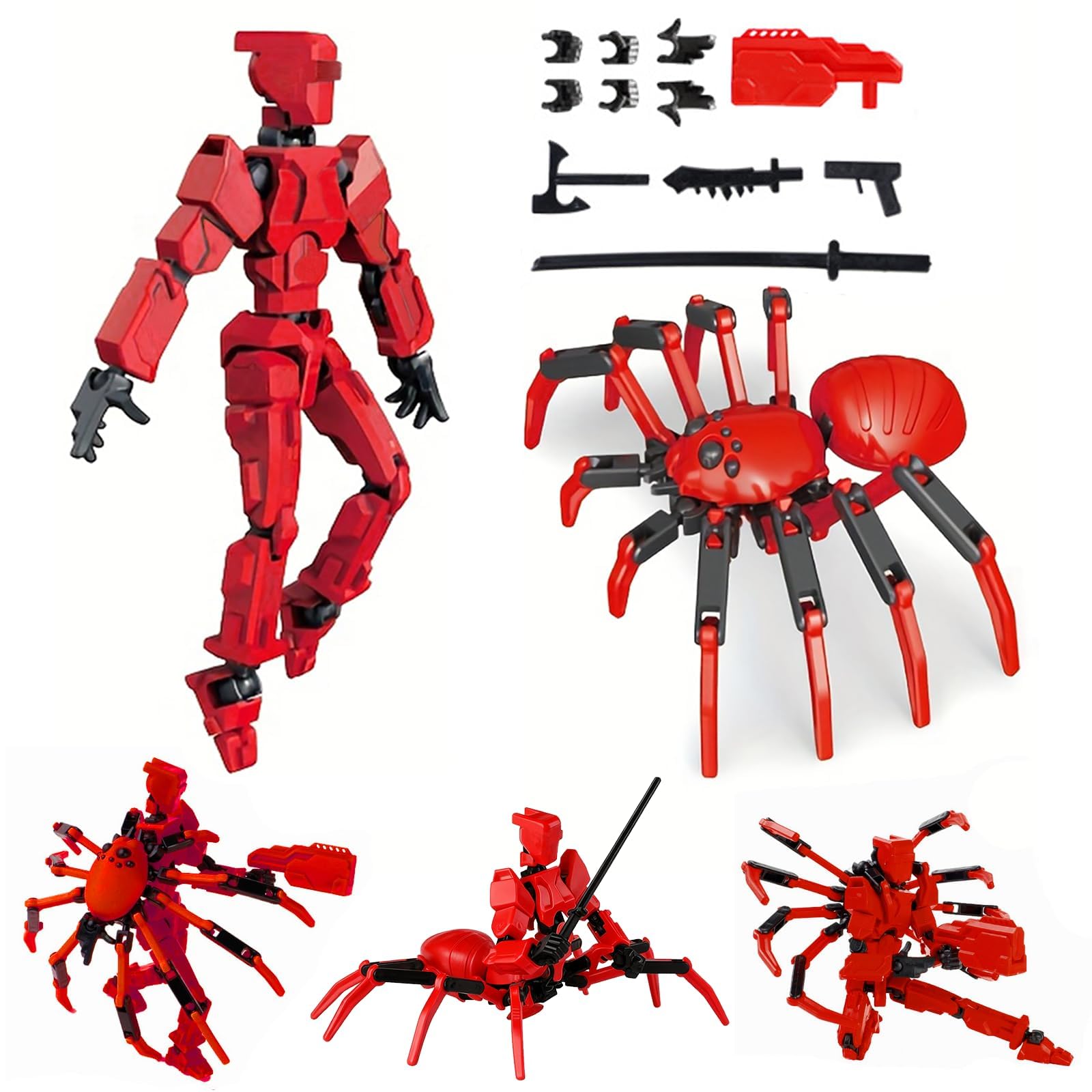 T13 Action Figure Set, 5.5 Inch T 13 Robot, Titan 13 Action Figures with Spider Sucker, Multi-Jointed Movable Dummy 13 Collectible Toy for Boys Age 8-12, Christmas Creative Gift (Red)-image-45