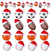 Vista 8 de 12 adornos de bolas de Navidad para árbol de Navidad de 2.4 pulgadas, decoración de baloncesto, fútbol, béisbol con sombrero de Papá Noel