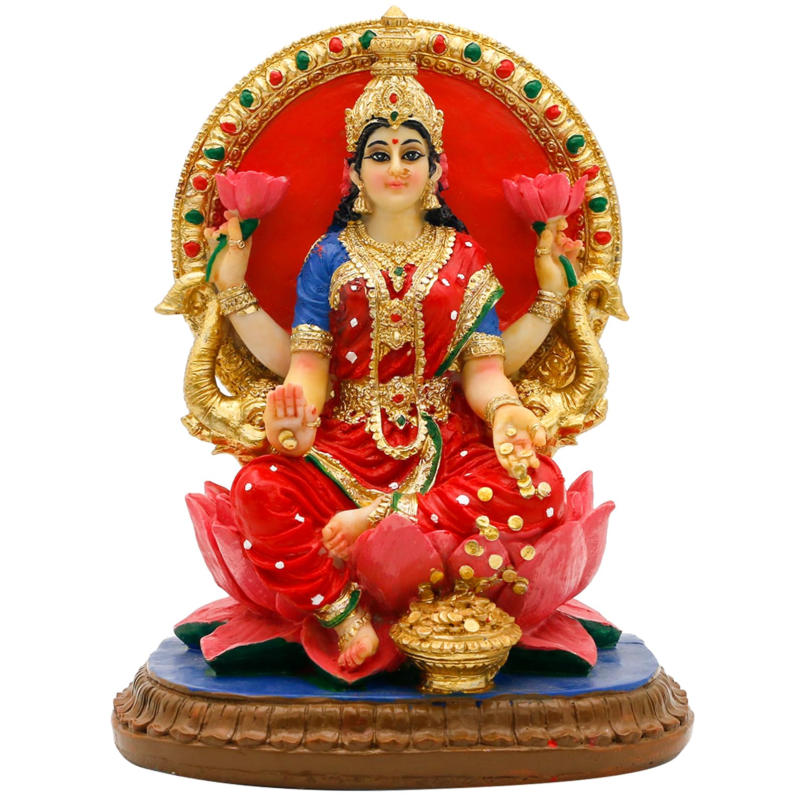 alikiki Indian Lakshmi Idol Statue - 5.1”H Hindu Goddess Laxmi MATA Murti India Pooja Item Home Office Temple Mandir Shrine Altar Diwali Puja Spiritual Decor Ideal Gifts for Indian Friend Relative