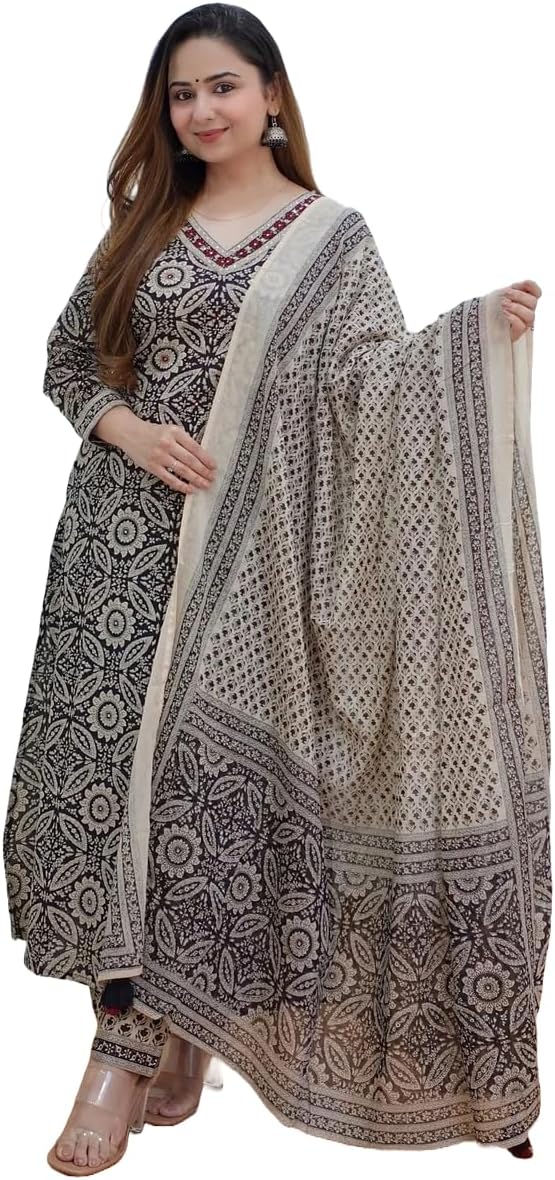 KLOSIA Women's Viscose Printed Kurta and Pant Set with Dupatta